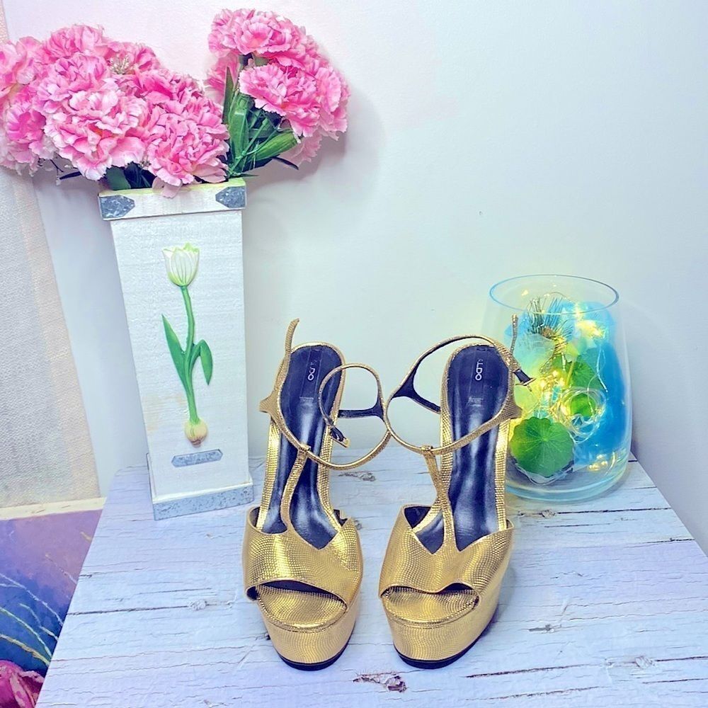 🌷ALDO🌷 GORGEOUS Gold Platform Stiletto Heels NWOT - Picture 2 of 11